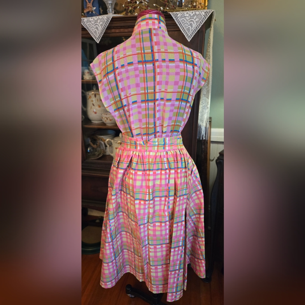 Pink & Green Plaid Blouse And Skirt - Picture 5 of 10